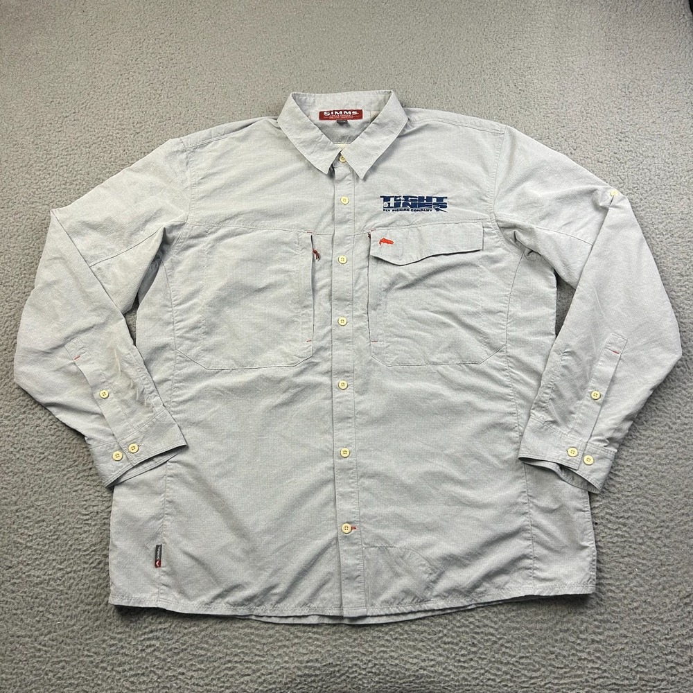 Simms Mens Guide Long Sleeve Fishing Shirt 2XL Performance Fly Fishing Comp Logo